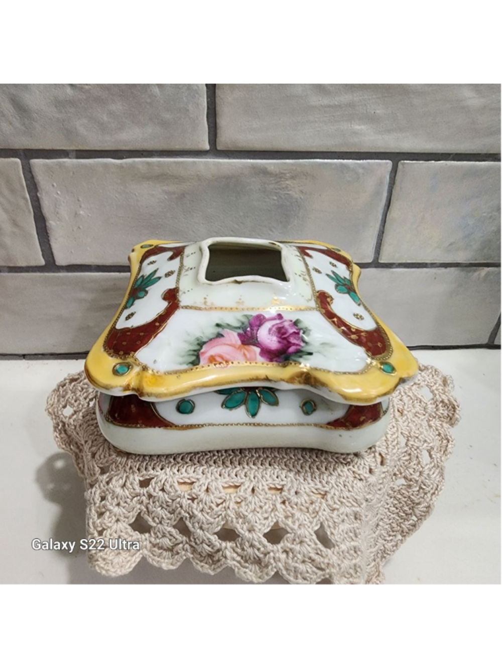 Nippon Hand Painted Hair Receiver Floral, Vintage
